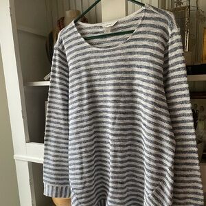 WOMENS PLUS SIZE CJ BANKS BLUE/WHITE STRIPED LONG SLEEVE BLOUSE 1X